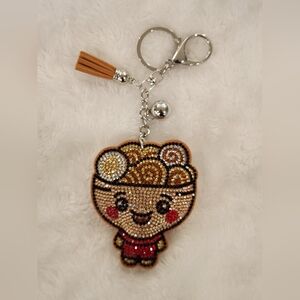 Bowl Of Noodles Ramen Rhinestone  Keychain with Tassel Bag Charm
